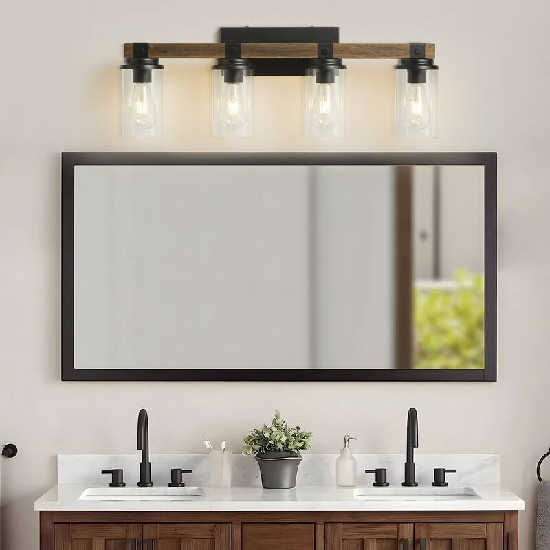 Starsky 2/3 Lights Farmhouse Modern Dimmable Bathroom Glass Vanity Light with Clear Cylinder Shade