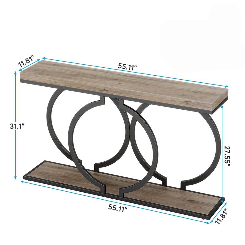 Industrial Console Table 55" - Narrow Long Entryway Sofa Table with Geometric Metal Frame & Vintage Grey Wood Top