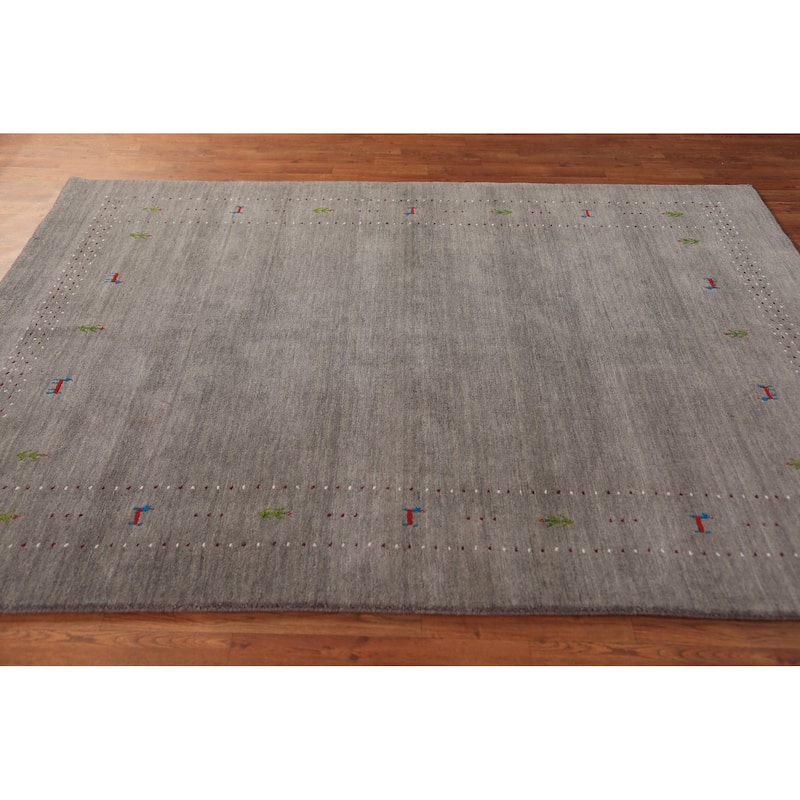 Tribal Gabbeh Oriental Area Rug Handmade Grey Modern Wool Carpet - 5'8" x 7'10"