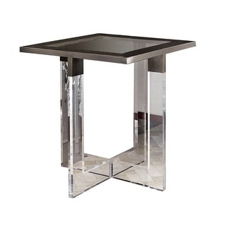 Greig 22 Inch Square End Table, Geometric Base, Clear Acrylic, Glass ...
