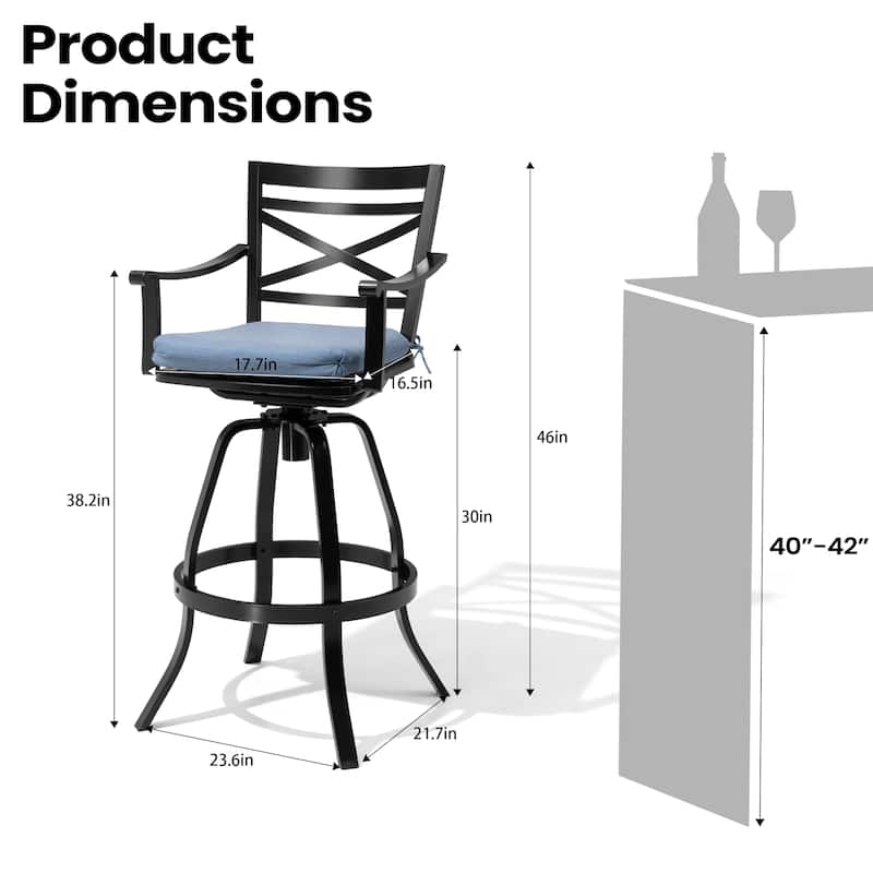 Pellebant Patio Outdoor Aluminum Swivel Bar Stools with Sunbrella Cushion - 21.7 in W x 16.5 in D x 46 in H