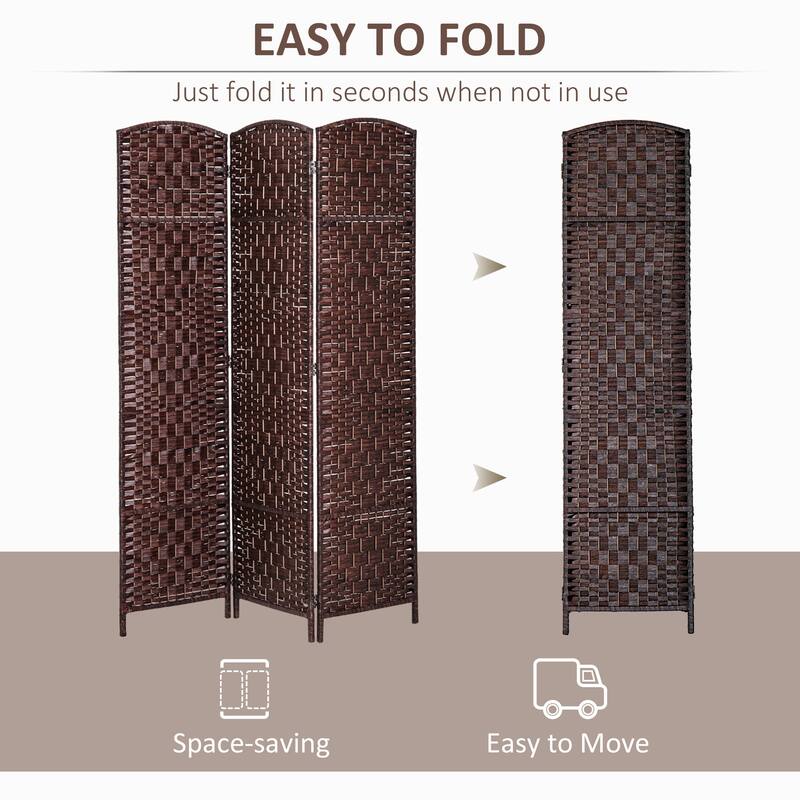 3-Panel Wicker Weave Folding Room Divider Privacy Screens