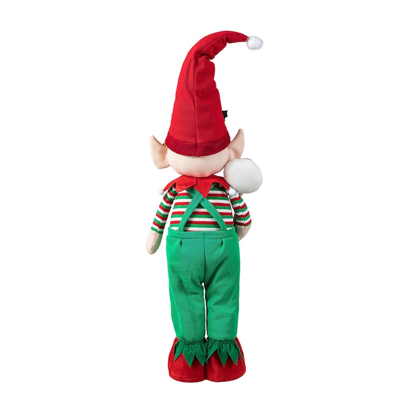Glitzhome 39"H Telescoped Fabric Christmas Boy Elf Standing Décor