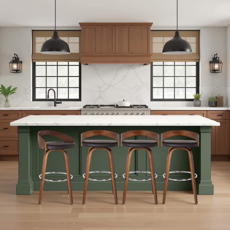Carson Carrington Solavagen Mid-Century Modern Swivel Counter or Bar Stool - Brown & Walnut - Counter Height - Set of 4