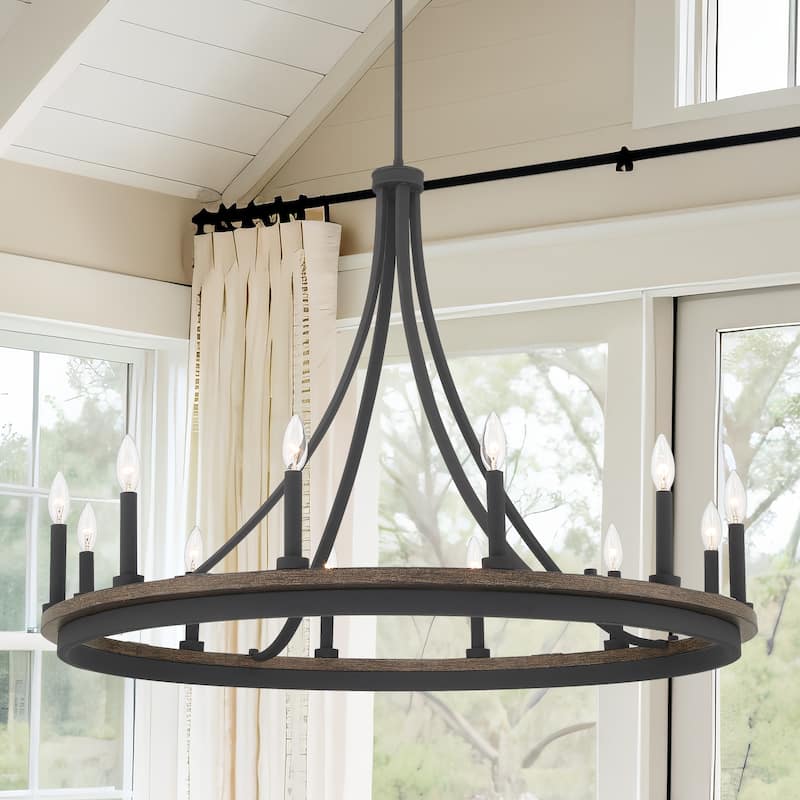 Acroma 12-light 40In Modern Farmhouse Large Empire Chandelier - Weathered Walnut