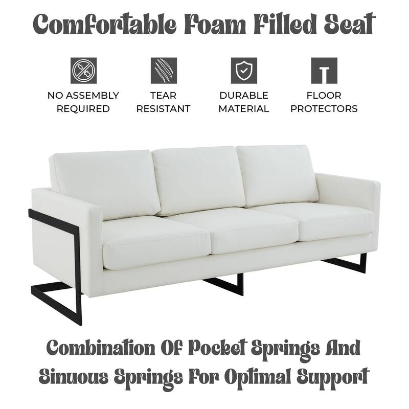 Lincoln Modern Minimalist Leather 3-Seater Sofa Couch w Removable Cushions in Stainless Steel Base for Living Room Bedroom