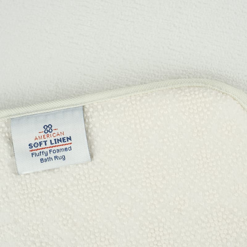 American Soft Linen Fluffy Foamed Bath Rug for Bathroom, 100% Polyester Fluffy Surface and Slip Resistant Bottom - White