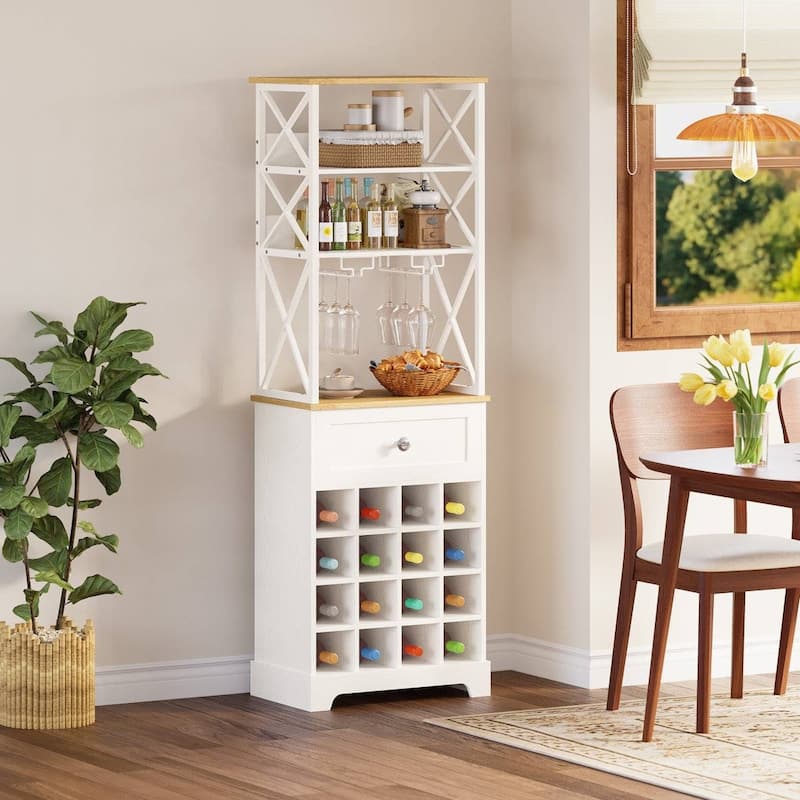 Metal MDF Wine Rack Cabinet with Drawer and Shelves - 65'' H X 13'' D x 21.3" W