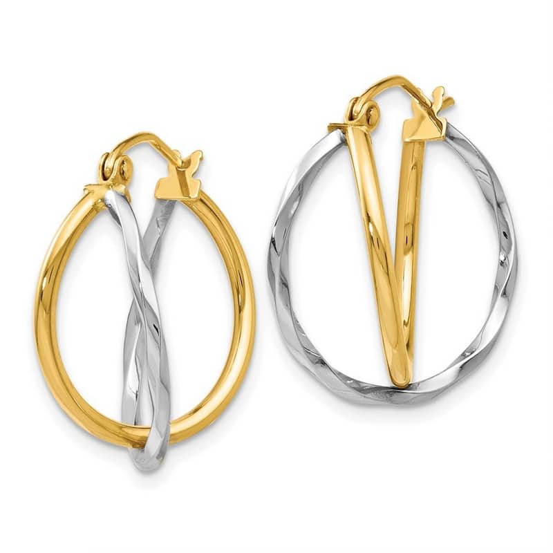 Curata 14k Two-Tone Gold Textured Geometric Hoop Earrings (22mm)