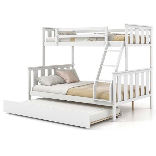 Costway Twin Over Full Bunk Bed with Trundle Ladder Safety Guardrails ...