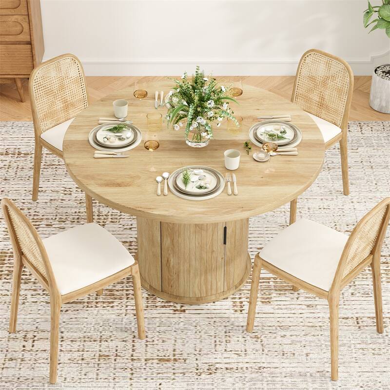 43" Round Wood Top Dining Table for 4 with Sturdy Metal Base