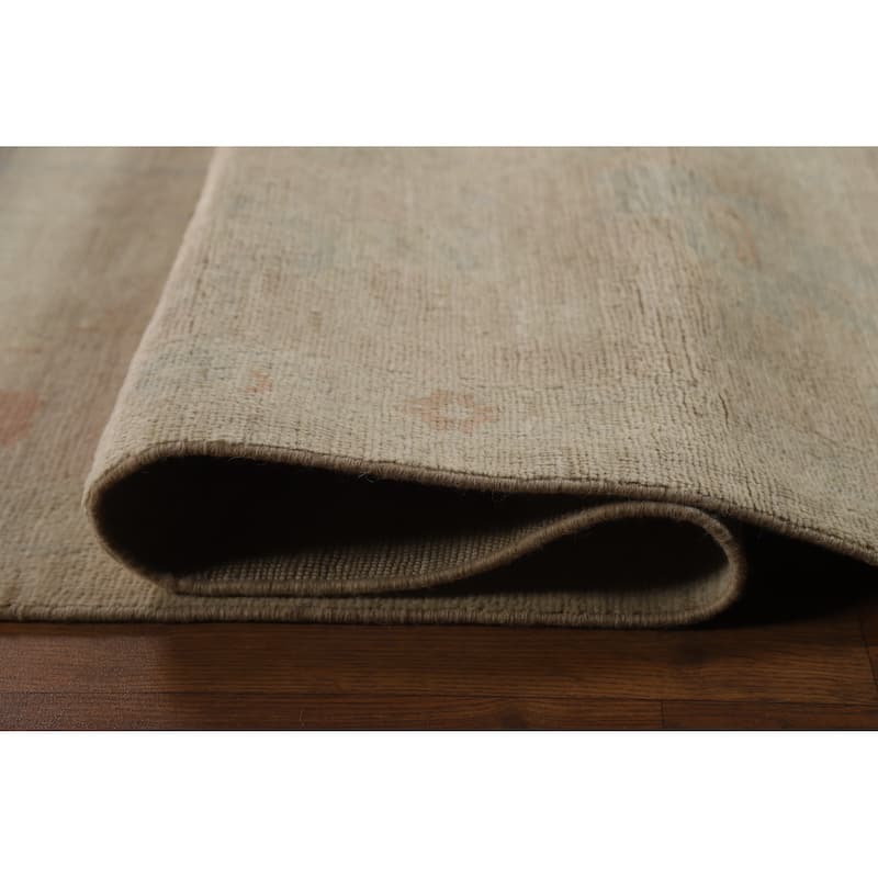 Hand Knotted Oriental 100% Wool Carpet Transitional All-Over Beige & Ivories Oushak Area Rug - 12' 0'' X 9' 2''