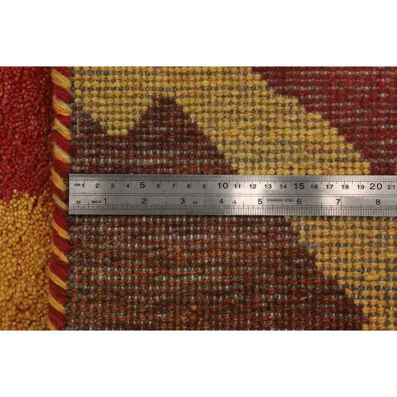 Hand Knotted Oriental 100% Wool Carpet Modern Geometric Oranges & Rust Gabbeh Area Rug - 9' 7'' X 6' 4''