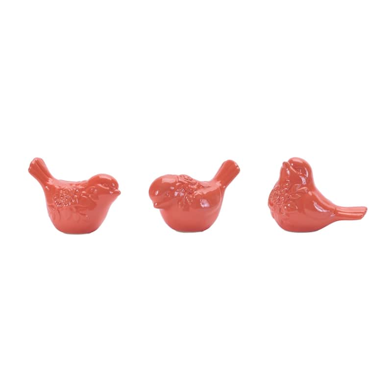Floral Bird Ceramic Figurines - 4.75" - Pink - Set of 6