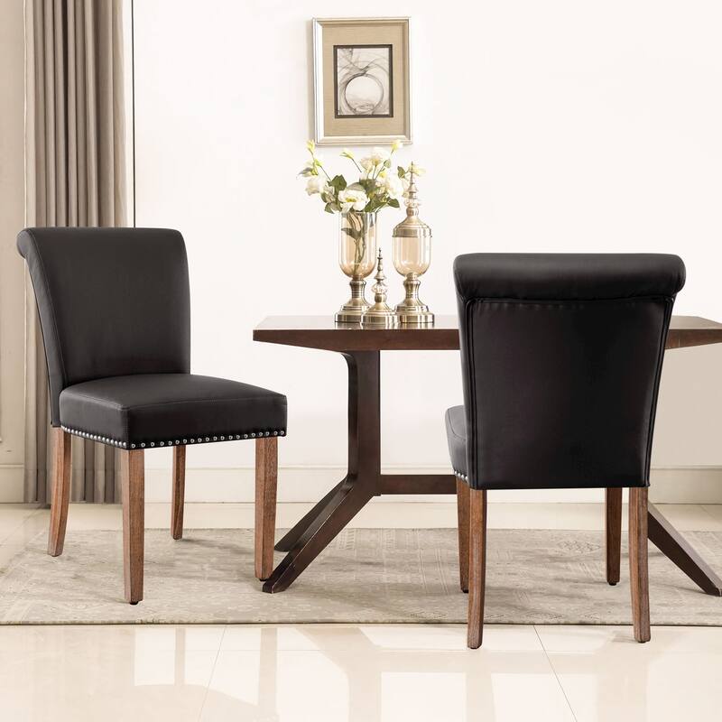 Subrtex Faux Leather Parsons Upholstered Nailhead Dining Chair (2-Pack)