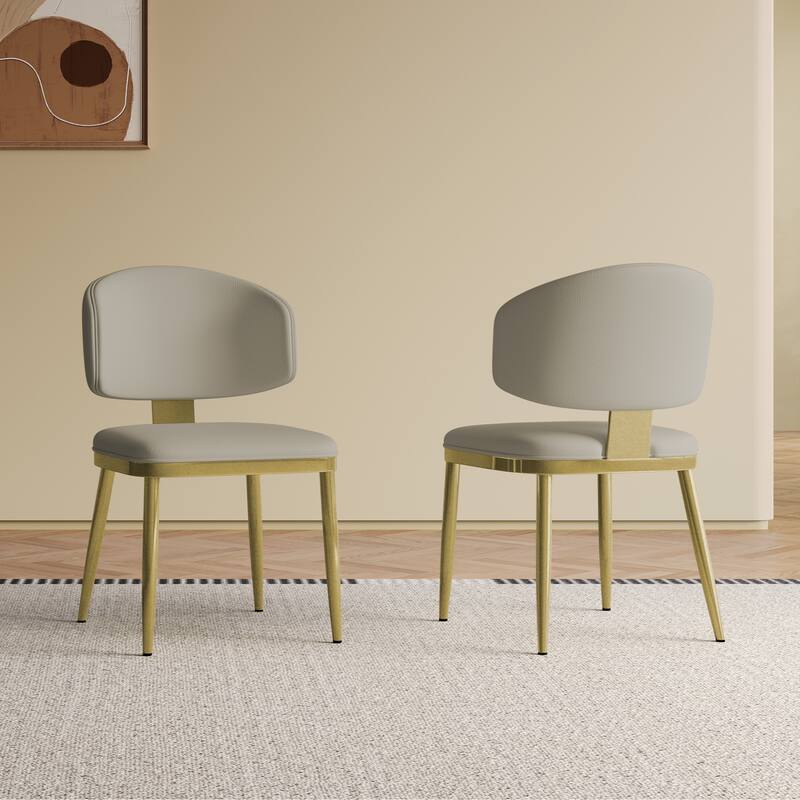 Dining Chairs Set of 2, Modern Design Home Chairs, PU Leather Metal Dining Chairs for Kitchen Dining Room-Grey - Grey