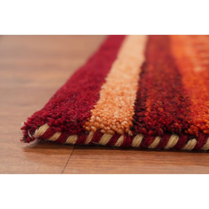 Hand Knotted Oriental 100% Wool Carpet Modern Bordered Red Gabbeh Area Rug - 7' 11'' X 5' 4''