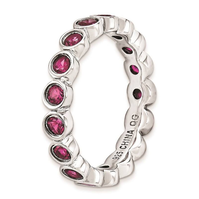Curata 925 Sterling Silver Bezel Polished Patterned Stackable Expressions Created Ruby Ring