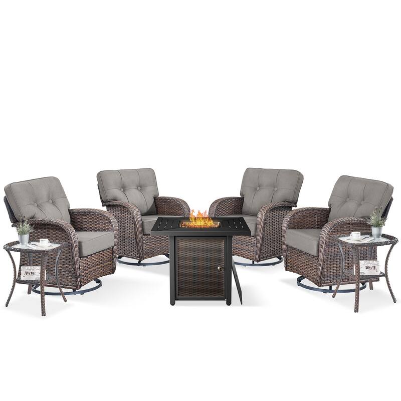 Pocassy Outdoor 30 In Fire Table with Swivel Chair Set