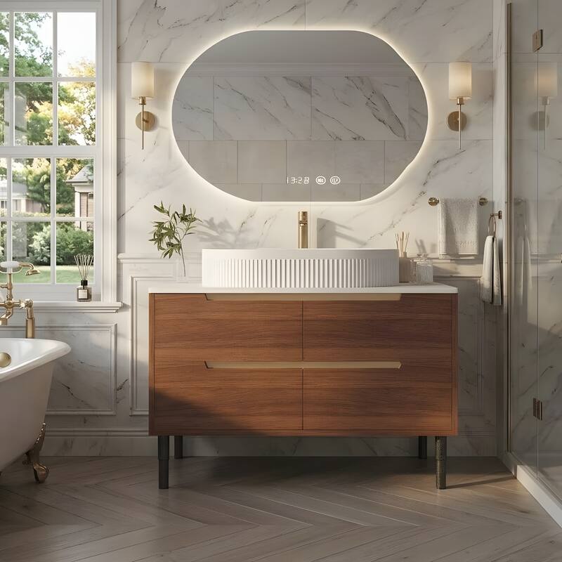 36 inch Bathroom Vanity, Freestanding or Wall Mounted with Ceramic Integrated Sink & Soft-Close Drawers