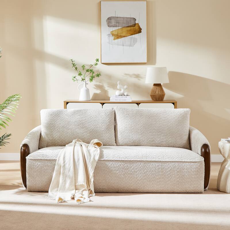 Christopher Knight Home - Curved 75" Boucle Upholstered Sofa with Solid Wood Frame