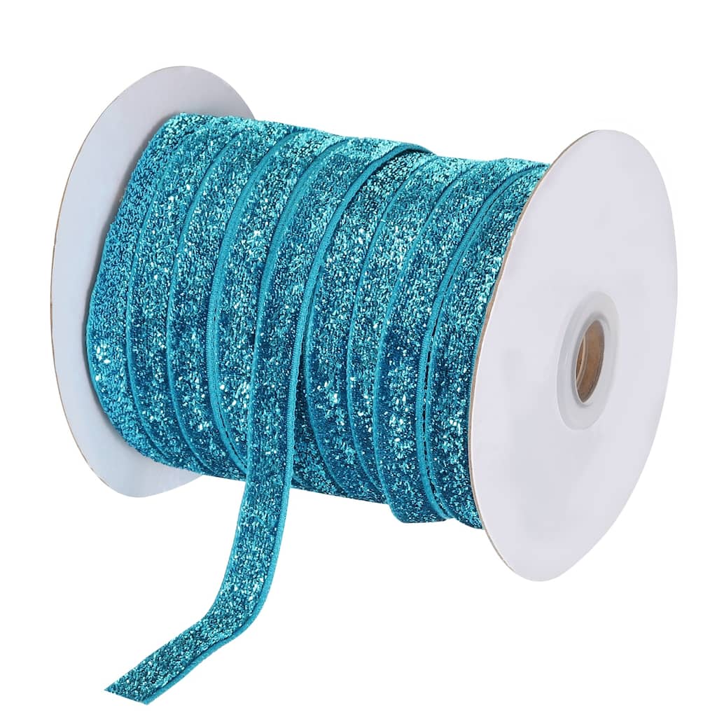 Metallic Glitter Velvet Ribbon 3/8 Inch x 50 Yard Single Face Ribbon