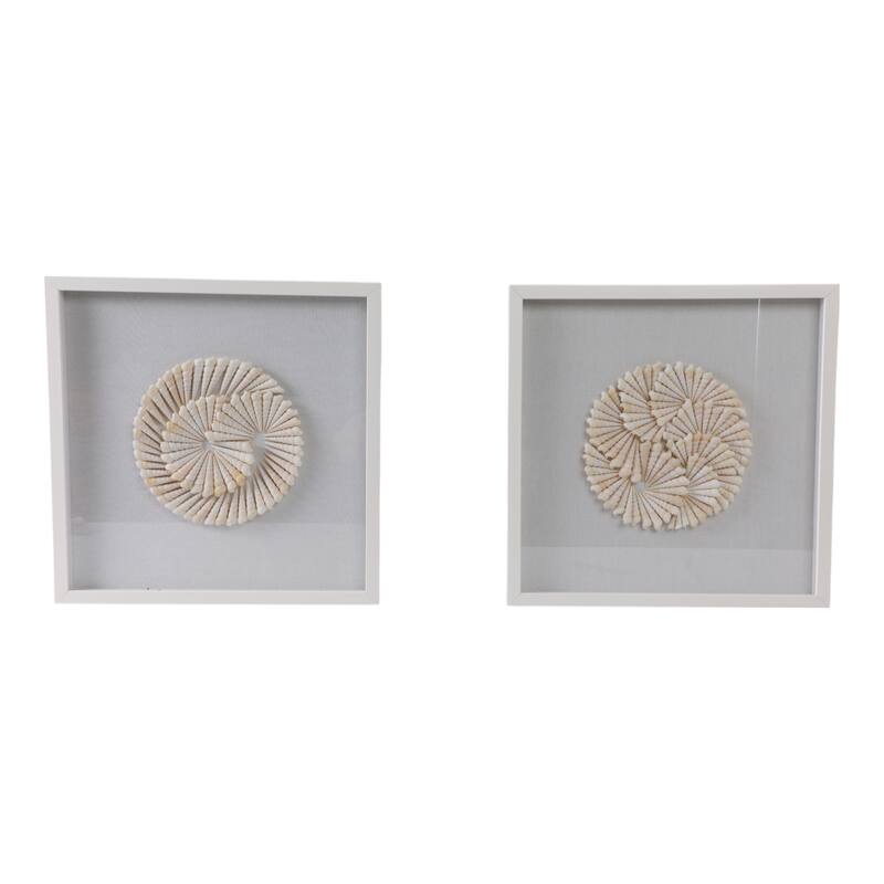 Shell Wood Frame Wall Art Coastal Spiral Design (Set of 2) - 20" Ivory