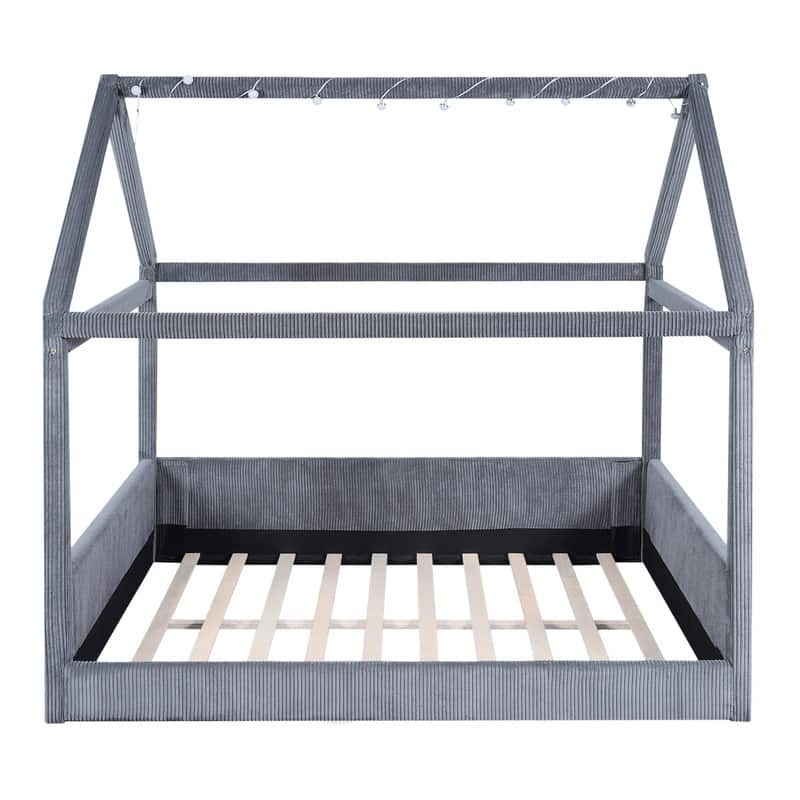 Full Size Upholstered House Daybed with LED Light Strips