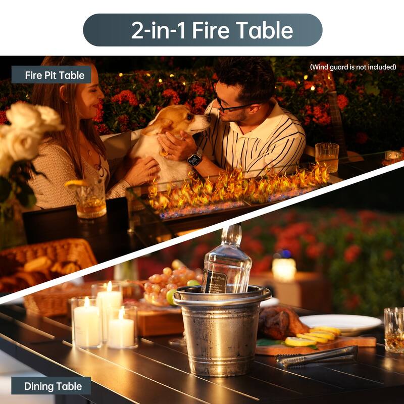 5/7 Pieces Patio Dining Set with Stackable Chairs & Rectangle Fire Table for 4/6 Person, Outdoor Firepit Dining Set