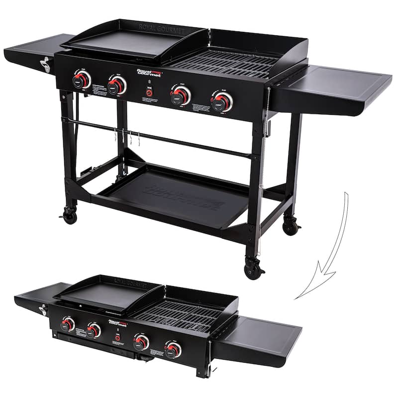 Royal Gourmet 4-Burner Gas Grill and Griddle Combo with Folding Legs