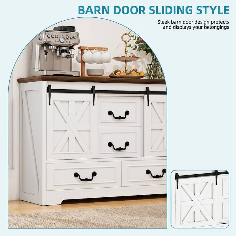 4-Drawer Dining Sideboard Buffet Cabinet With Sliding Barn Door