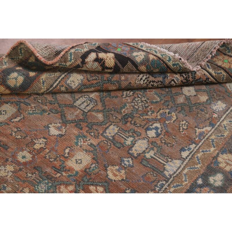Hand Knotted Oriental 100% Wool Carpet Traditional Geometric Oranges & Rust Hamedan Runner Rug - 9' 1'' X 3' 3''