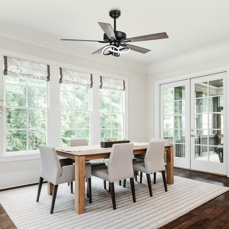 52" Modern Matte Black Reversible Integrated LED Dimmable Ceiling Fan with LED Light and Remote