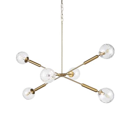 Britton Gold Metal w/ Clear Glass Globes 6-Light Chandelier - 47.0L x 27.0W x 33.0H