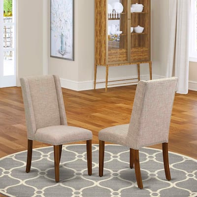 Parsons Dining Chairs Set of 2 with Linen Fabric, Nailhead Trim, Walnut Finish - 19.25