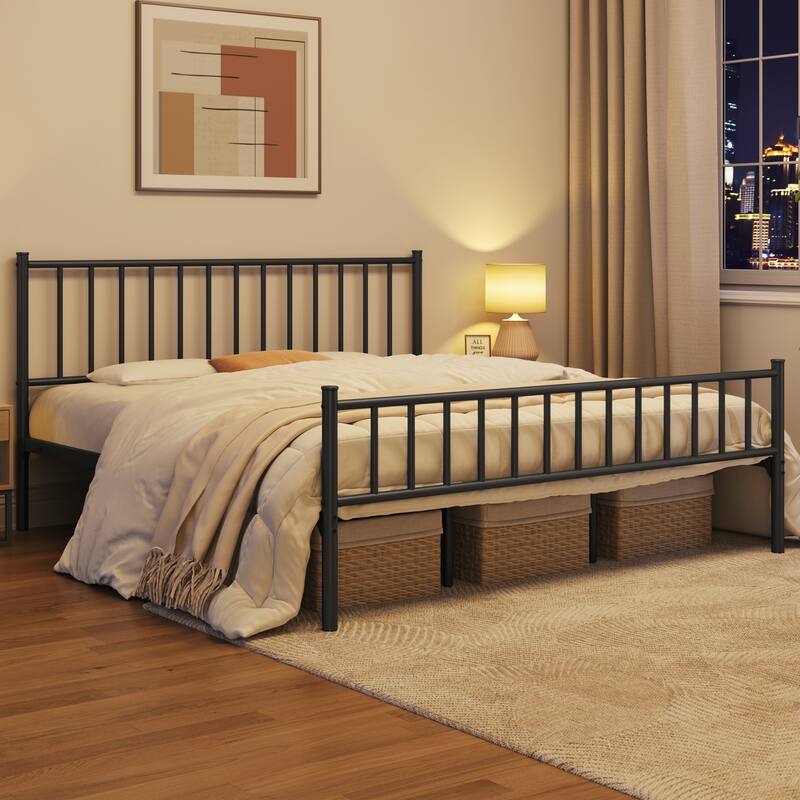 Yaheetech Minimalist Metal Platform Bed Frame with Spindle Headboard and Footboard