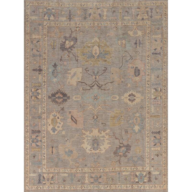 Hand Knotted Oriental 100% Wool Carpet Transitional All-Over Greys & Charcoal Oushak Area Rug - 9' 8'' X 8' 4''