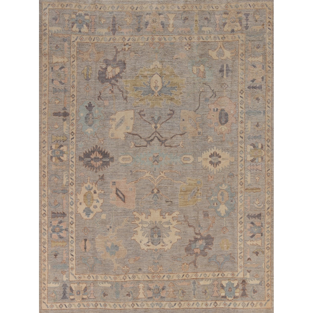 Hand Knotted Oriental 100% Wool Carpet Transitional All-Over Greys & Charcoal Oushak Area Rug - 9' 8'' X 8' 4''