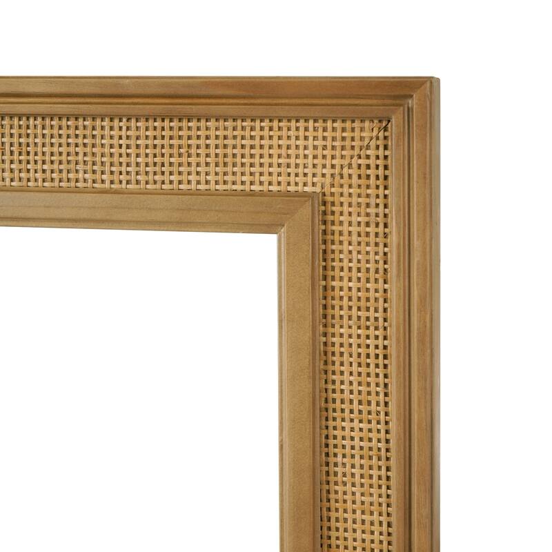 WallBeyond Wooden Framed Rattan Farmhouse Style Rectangle Wall Mirror
