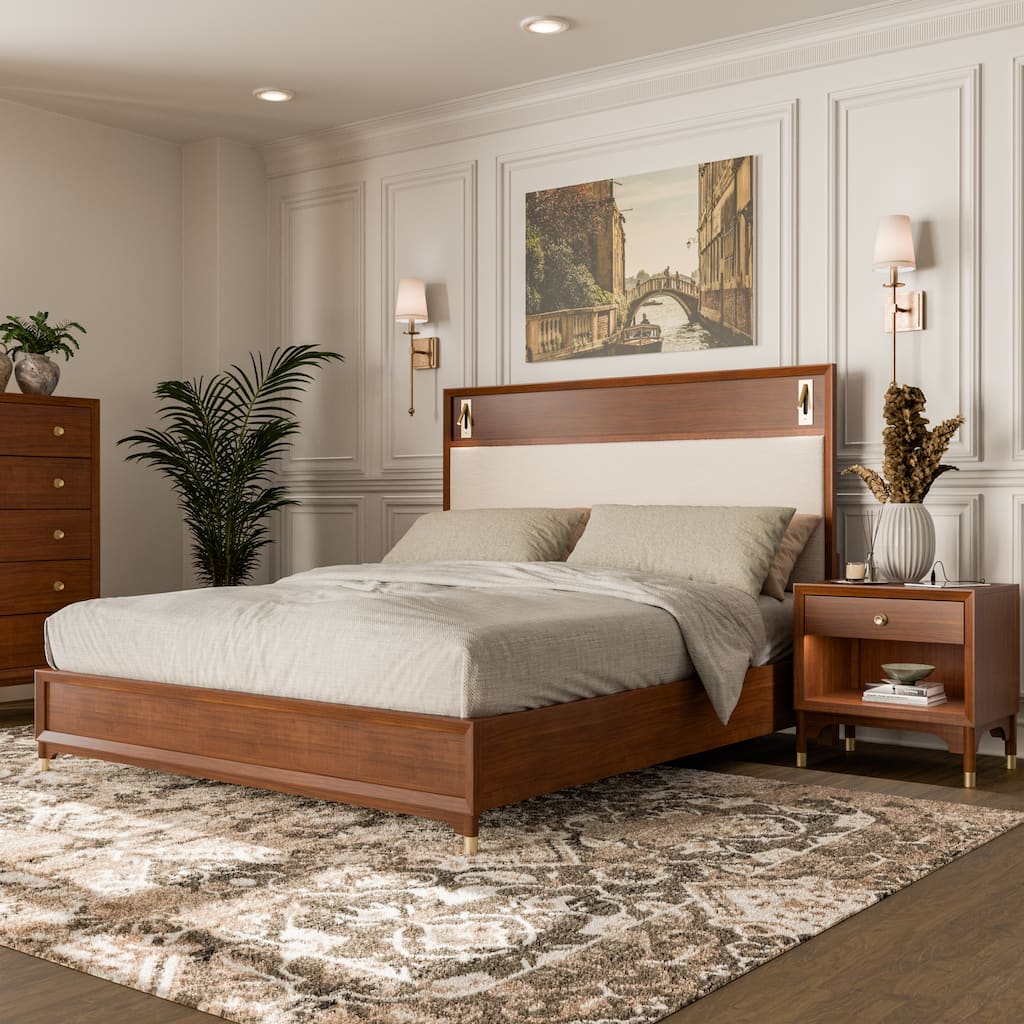 Furniture of America Forma Mid-Century Modern 2-Piece Walnut Solid Wood Platform Bedroom Set