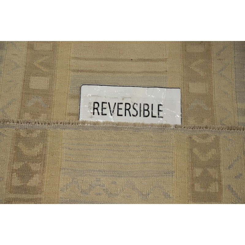 Hand Woven Oriental 100% Wool Carpet Southwestern Tribal Beige & Ivories Kilim Runner Rug - 8' 1'' X 2' 2''