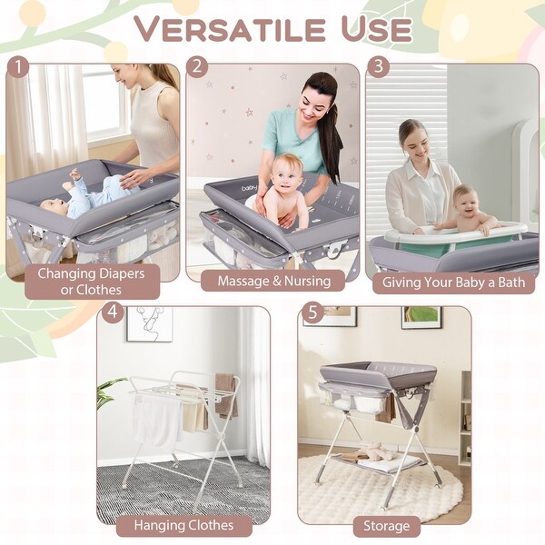 Baby Changing Table with 3 Adjustable Heights, Storage