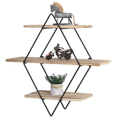 Wall Shelf Rustic Wood Floating Shelves,Brown 3-level Wall Shelf