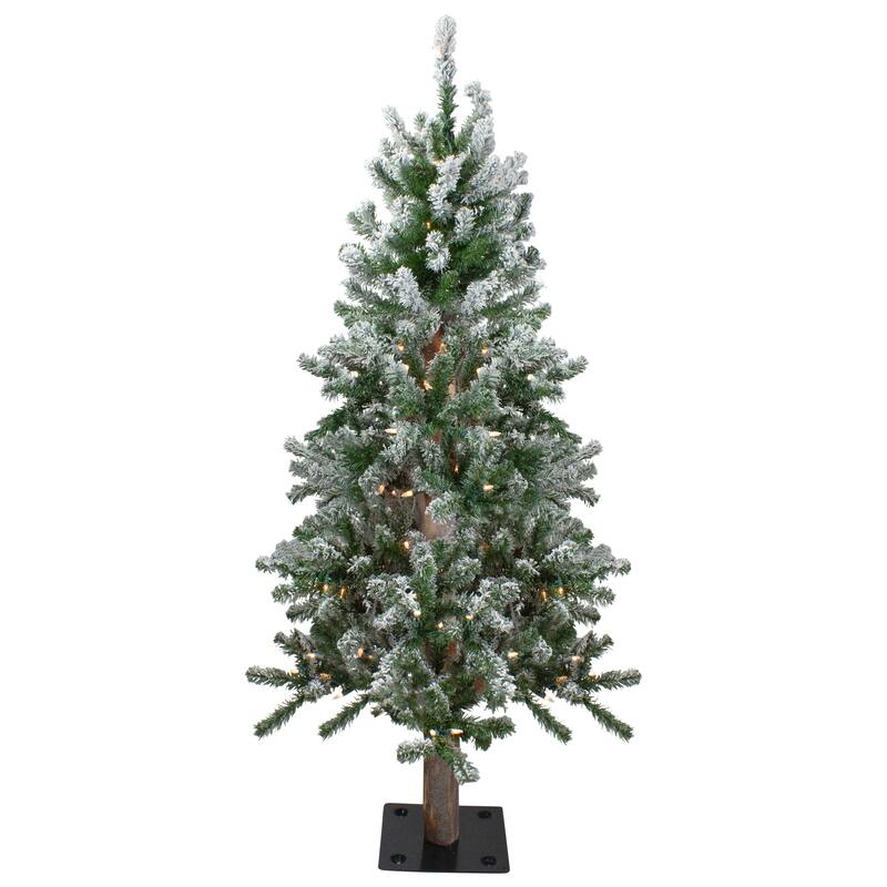 Pre-Lit Medium Flocked Alpine Artificial Christmas Tree - 4' - Clear Lights - 4 Foot