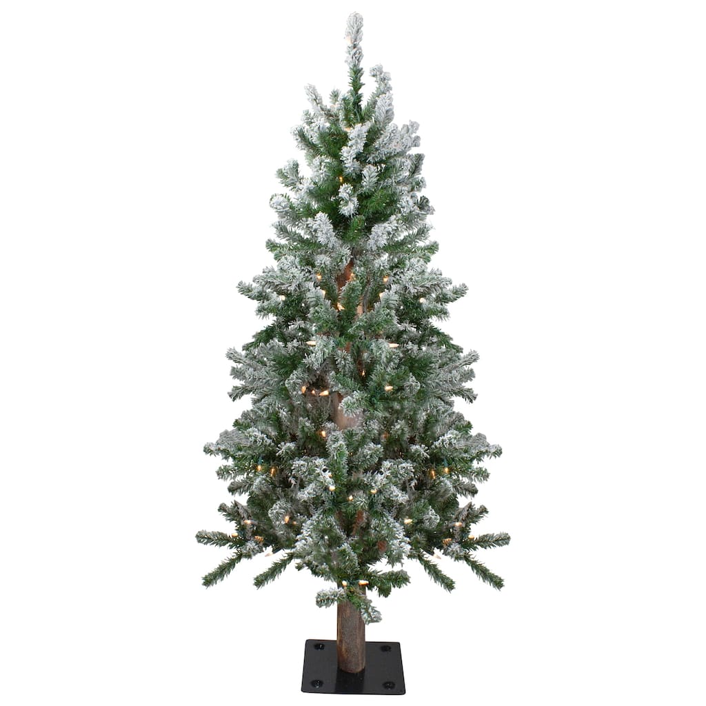 Pre-Lit Medium Flocked Alpine Artificial Christmas Tree - 4' - Clear Lights - 4 Foot