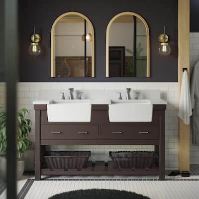 KitchenBathCollection Charlotte 60" Double Farmhouse Vanity with Quartz Top