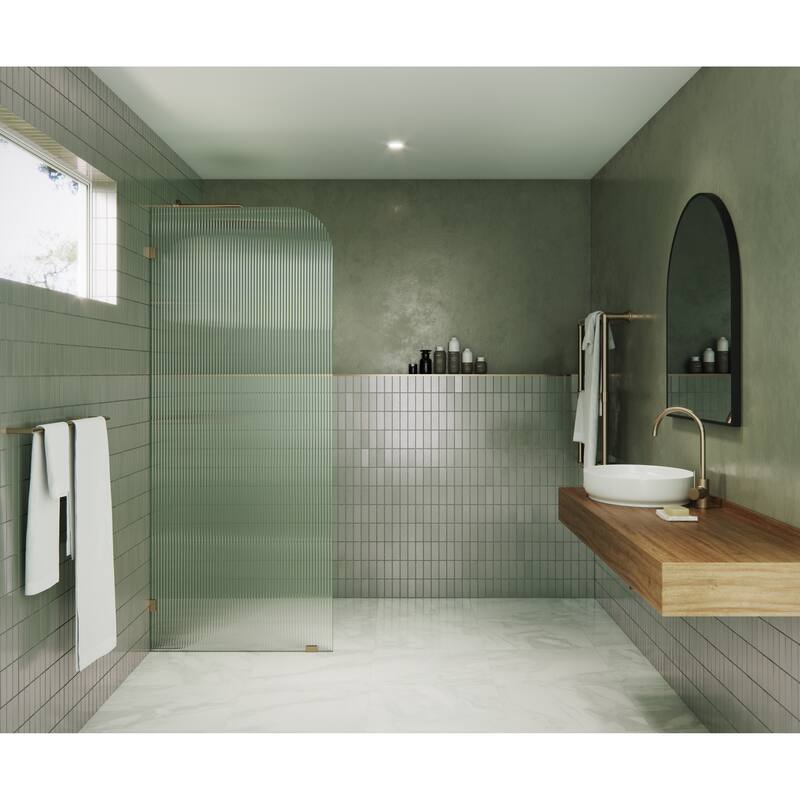 Glass Warehouse 30" x 78" Frameless Shower Door - Single Fixed Panel Fluted Frosted Radius