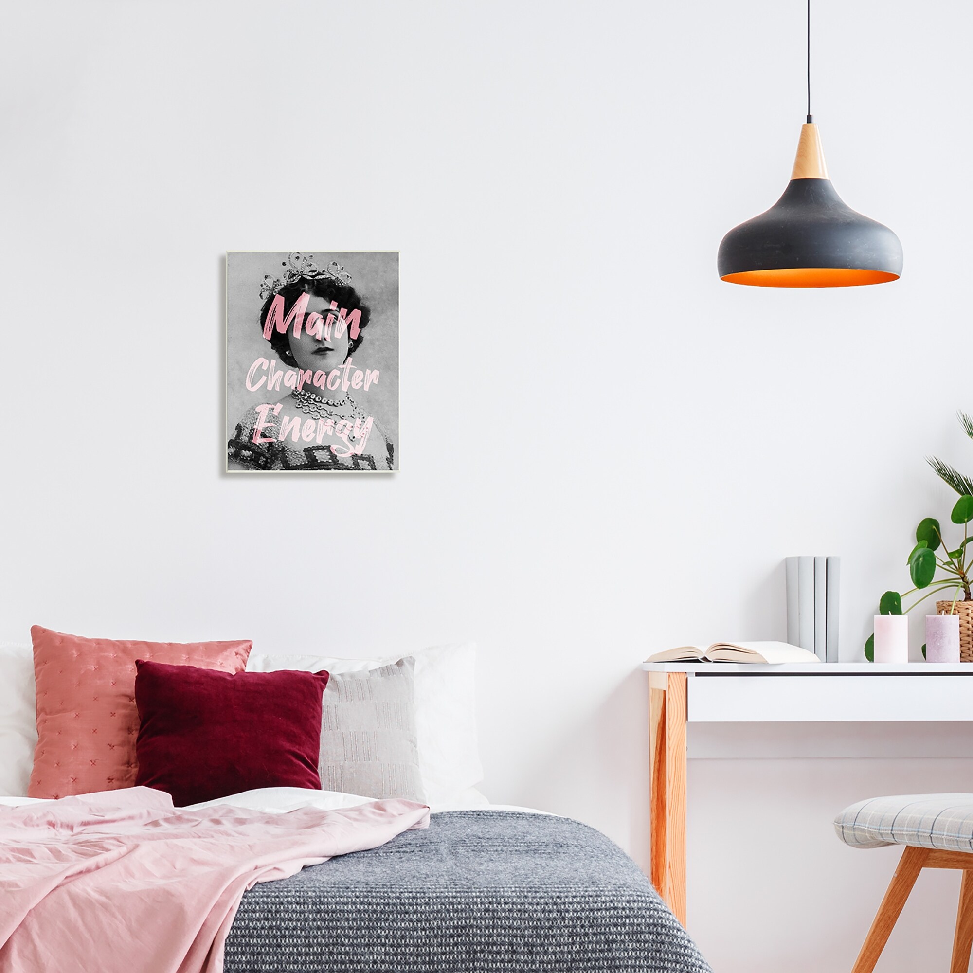 Stupell Main Character Energy Trendy Pink Vintage Photography Wood Wall Art,-image