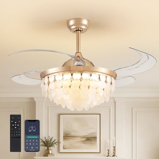 48" Smart Gold Retractable Ceiling Fan with LED Light&Shell Crystal Shade - 48''