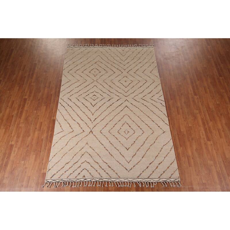 All-Over Geometric Moroccan Oriental Area Rug Hand-Knotted Wool Carpet - 7'0" x 10'5"